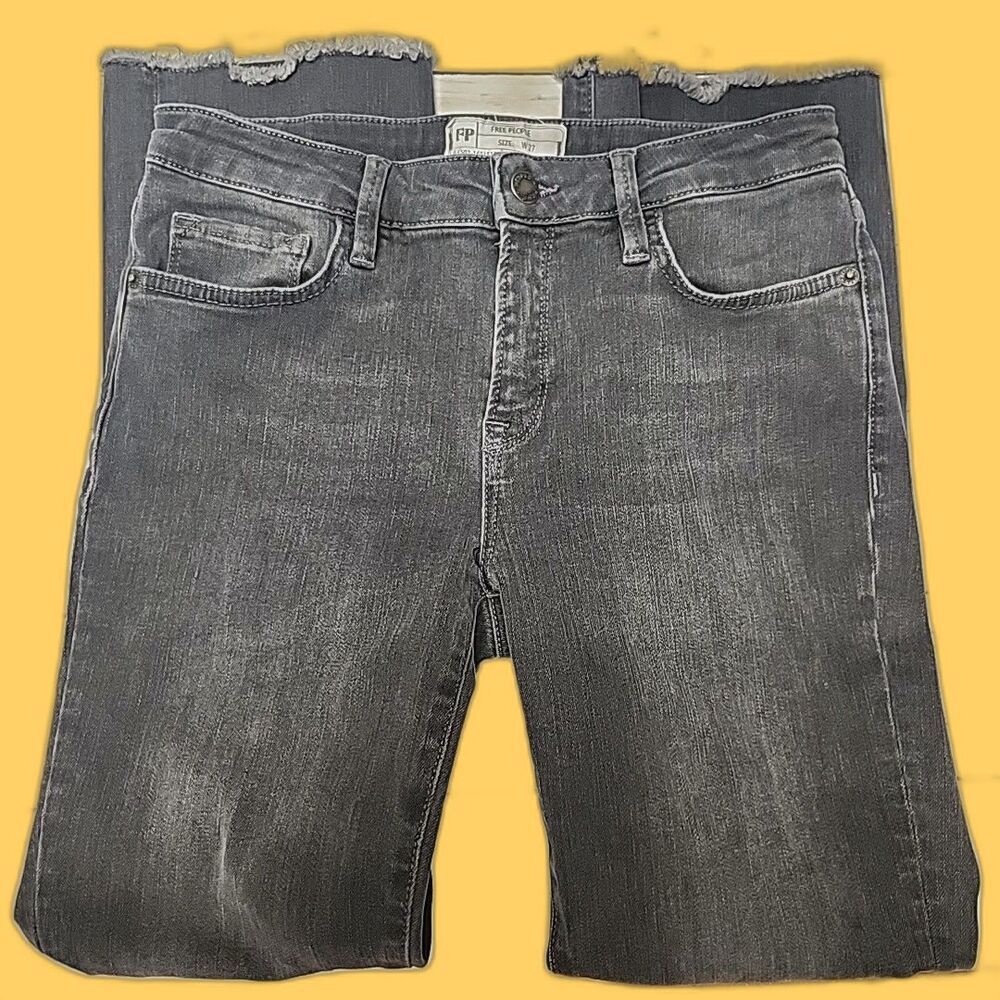 Free People Fringe Crop Straight Women's Gray Jeans Sz 26 61502
